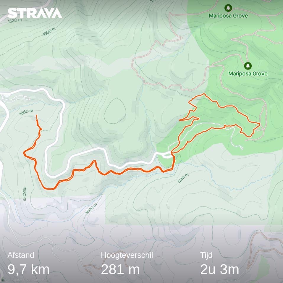 strava kaartje wandeling mariposa grove