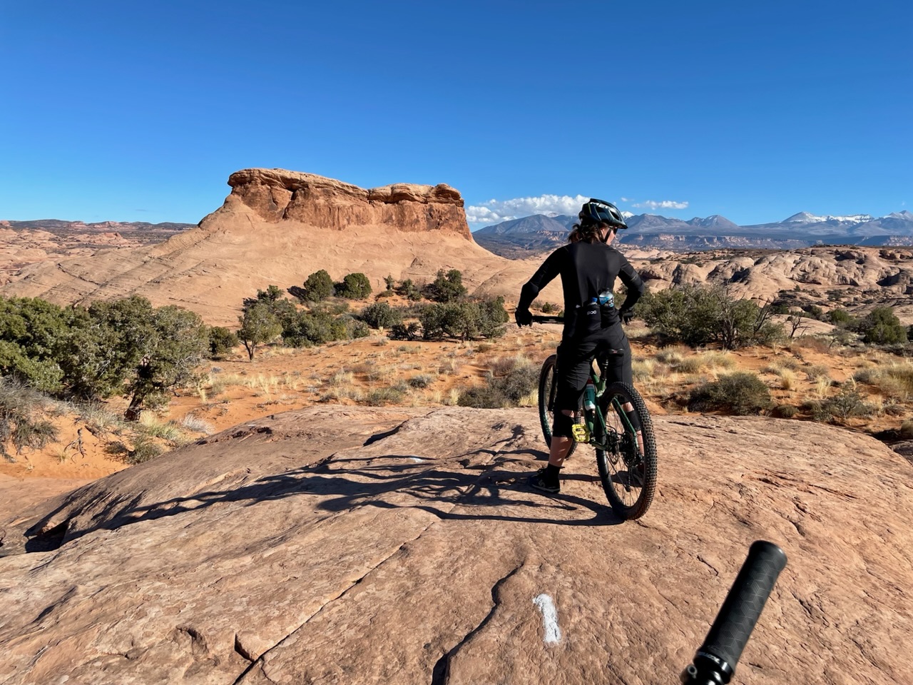 Ies kijkt op een grote rots